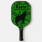Monogram der modernen grünen Camouflage Black Wolf Pickleball Schläger (Vorderseite)