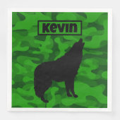 Monogram der modernen grünen Camouflage Black Wolf Serviette (Vorderseite)