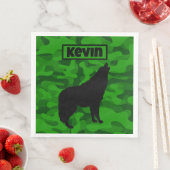 Monogram der modernen grünen Camouflage Black Wolf Serviette (Beispiel)