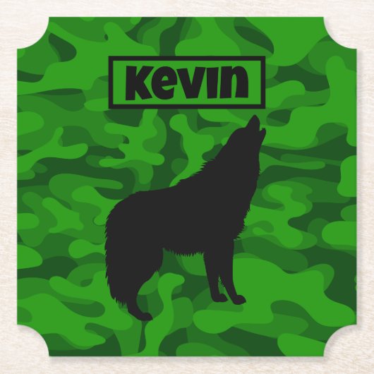 Monogram der modernen grünen Camouflage Black Wolf Untersetzer (Vorderseite)