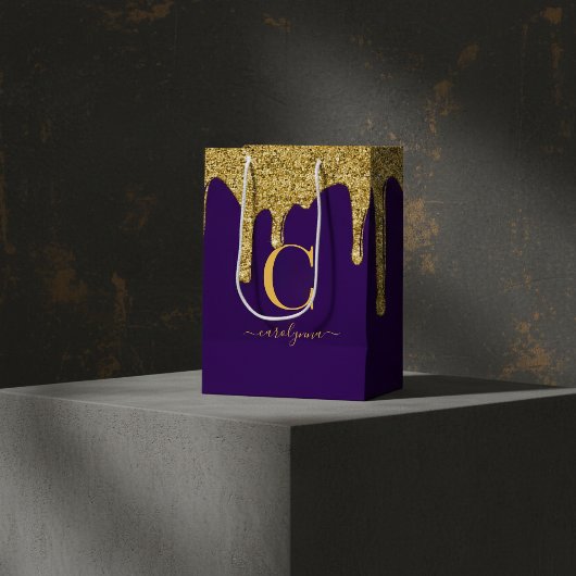 Monogram der Royal Lila Gold Sparkle Glitzer Tropf Mittlere Geschenktüte