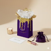 Monogram der Royal Lila Gold Sparkle Glitzer Tropf Mittlere Geschenktüte
