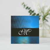 MONOGRAM DER STILWELLEN, blauer Saphire Einladung (Stehend Vorderseite)