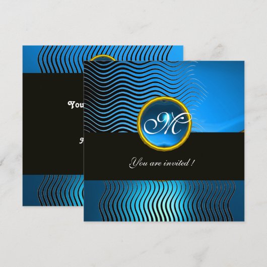 MONOGRAM DER STILWELLEN, blauer Saphire Einladung (Vorne/Hinten)