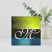 MONOGRAM DER STILWELLEN, gelb-blau-Saphir Einladung (Stehend Vorderseite)