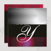 MONOGRAM DER STILWELLEN, Gold Red Ruby Burgund Einladung (Vorne/Hinten)