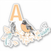 Monogram der Whimsical Robin Bird Mama Baby Blume Aufkleber (Vorderseite)