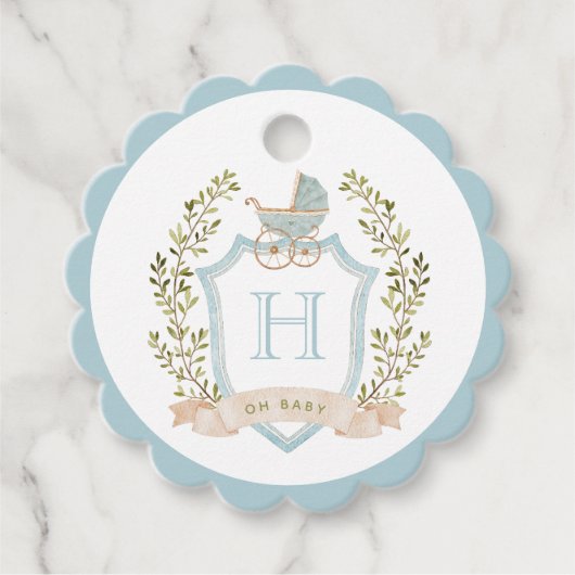 Monogram des Baby Carriage Wappen | Blue Baby Dusc Geschenkanhänger (Vorderseite)