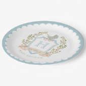 Monogram des Baby Carriage Wappen | Blue Baby Dusc Pappteller (Schrägansicht)