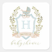Monogram des Baby Carriage Wappen | Blue Baby Dusc Quadratischer Aufkleber (Vorderseite)
