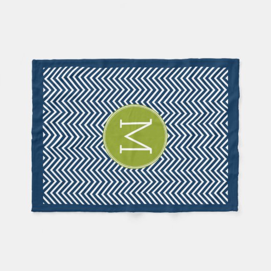 Monogram des Navy Blue and Lime Green Chevrons Sin Fleecedecke (Vorderseite (Horizontal))