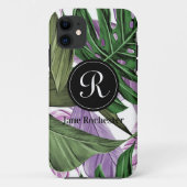Monogram des tropischen Summer Green Lila Blätter Case-Mate iPhone Hülle (Rückseite)