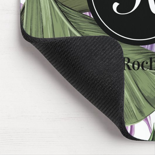 Monogram des tropischen Summer Green Lila Blätter Mousepad (Ecke)