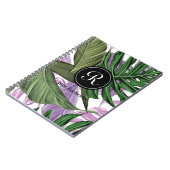 Monogram des tropischen Summer Green Lila Blätter Notizblock (Linke Seite)