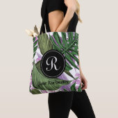Monogram des tropischen Summer Green Lila Blätter Tasche (Von Nahem)