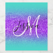 Monogram des Turquoise Edge Ombre Violet Glitzer Weinetikett (Einzelnes Label)
