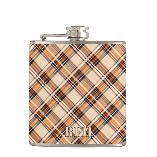 Monogram, Diagonal Plaid Vinyl Wrapped Hip Flask Flachmann (Vorderseite)