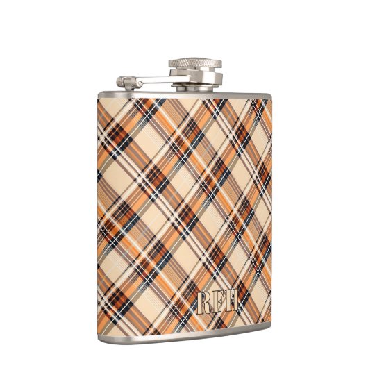 Monogram, Diagonal Plaid Vinyl Wrapped Hip Flask Flachmann (Rechts)