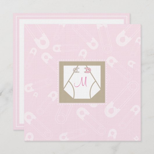 Monogram Diaper und Buttone Kinderdusche Einladung (Vorne/Hinten)
