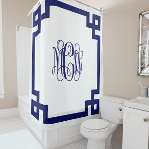 Monogram DIY BG und griechischer Schlüsselrahmen f Duschvorhang