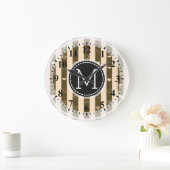 Monogram Donkey Beown Stripes Modernes Herzmuster Große Wanduhr (Zuhause)