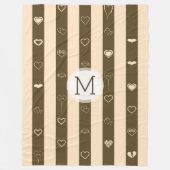 Monogram Donkey Brown Stripes Modernes Herzmuster Fleecedecke (Vorderseite)