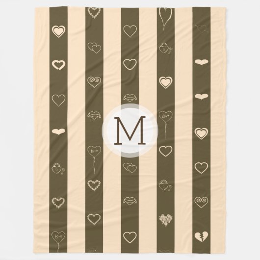 Monogram Donkey Brown Stripes Modernes Herzmuster Fleecedecke (Vorderseite)