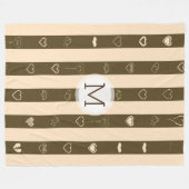 Monogram Donkey Brown Stripes Modernes Herzmuster Fleecedecke (Vorderseite (Horizontal))