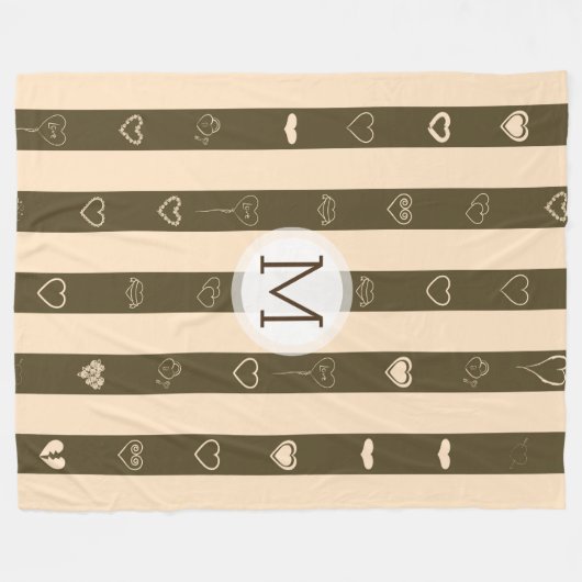 Monogram Donkey Brown Stripes Modernes Herzmuster Fleecedecke (Vorderseite (Horizontal))