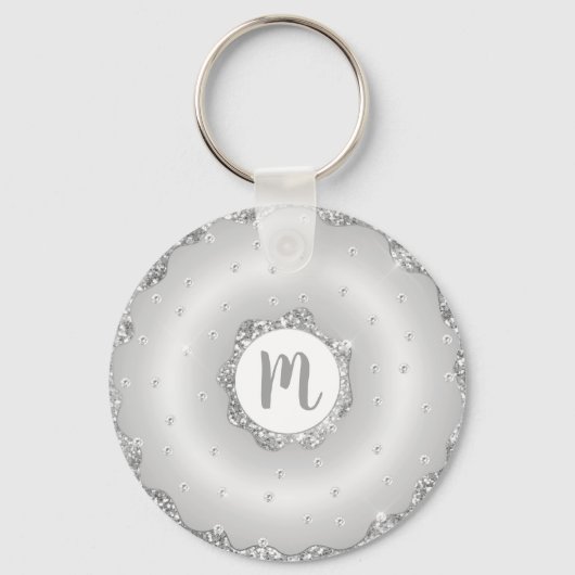 Monogram Doughnut Silber Glitzer Drehbuchschrift g Schlüsselanhänger (Vorderseite)