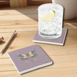 Monogram Dragonfly Folk Soft Lila Steinuntersetzer