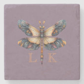 Monogram Dragonfly Folk Soft Lila Steinuntersetzer (Vorderseite)