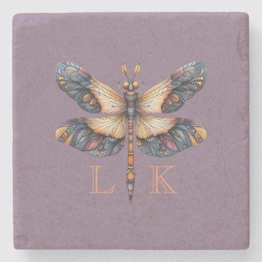 Monogram Dragonfly Folk Soft Lila Steinuntersetzer (Vorderseite)