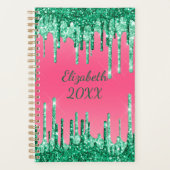 Monogram Drilling Glitzer Green Pink Trendy Glam Planer (Vorderseite)