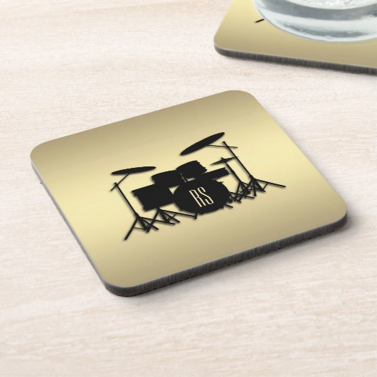 Monogram Drum Set Gold Getränkeuntersetzer (Linke Seite)