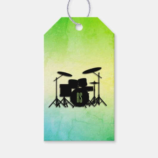 Monogram Drum Set Green Geschenkanhänger (Vorderseite)