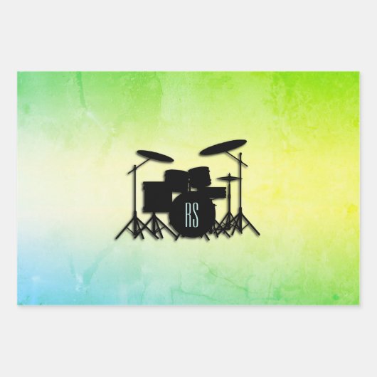 Monogram Drum Set Green Geschenkpapier Set (Vorderseite)