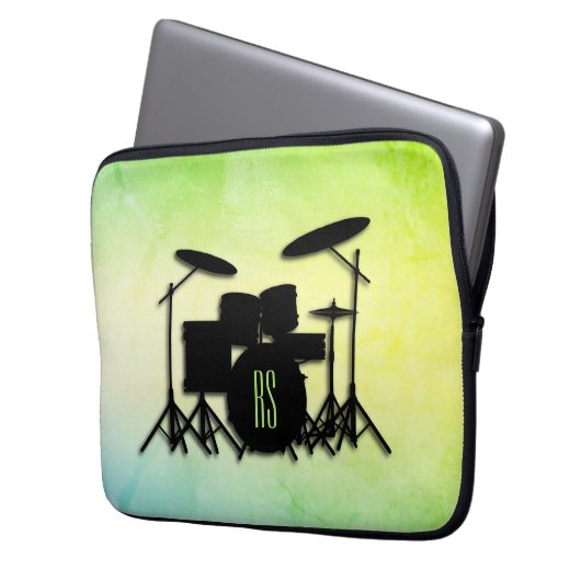 Monogram Drum Set Green Laptopschutzhülle (Vorderseite Links)