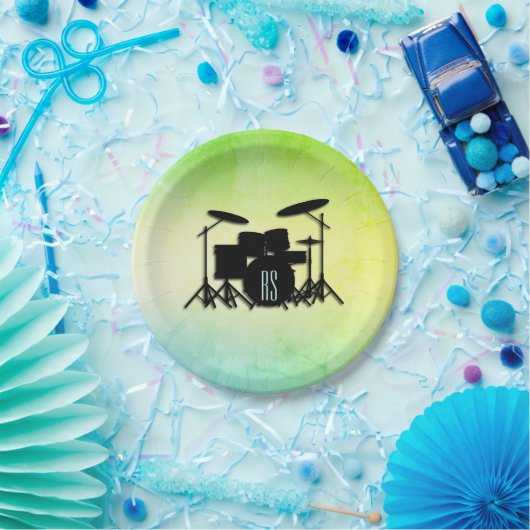 Monogram Drum Set Green Pappteller (Party)
