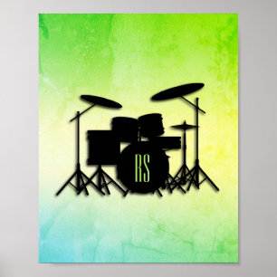 Monogram Drum Set Green Poster