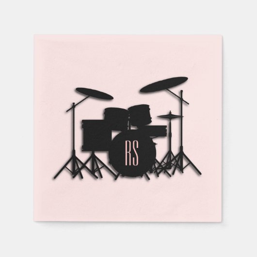 Monogram Drum Set Music Design Pink  Serviette (Vorderseite)