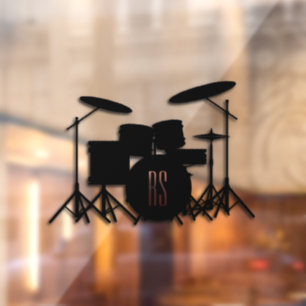 Monogram Drum Set Music Design Rosa Duschvorhang Fensteraufkleber