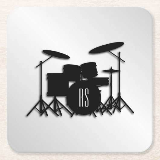 Monogram Drum Set Silver Rechteckiger Pappuntersetzer (Vorderseite)