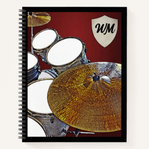 Monogram Drummer Custom Drum Kit Rock & Roll Music Notizblock