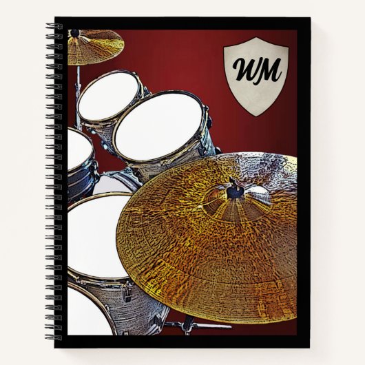 Monogram Drummer Custom Drum Kit Rock & Roll Music Notizblock (Vorderseite)