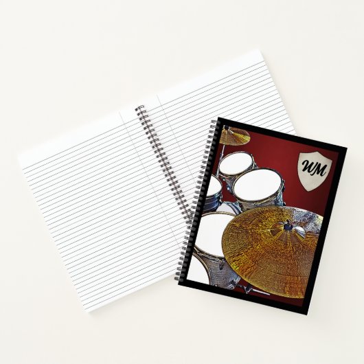 Monogram Drummer Custom Drum Kit Rock & Roll Music Notizblock (Innenseite)