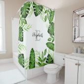Monogram Dschungel Tropical Blätter Pflanze Script Duschvorhang (Beispiel)