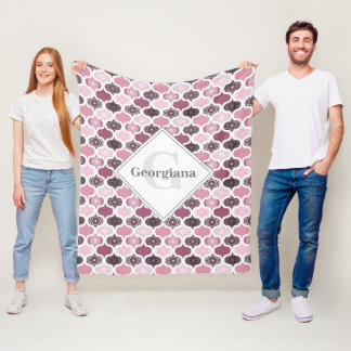Monogram Dusky Rose Dot Mandalas Ogee Patchwork Fleecedecke