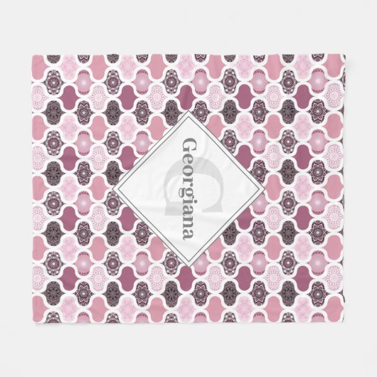 Monogram Dusky Rose Dot Mandalas Ogee Patchwork Fleecedecke (Vorderseite (Horizontal))