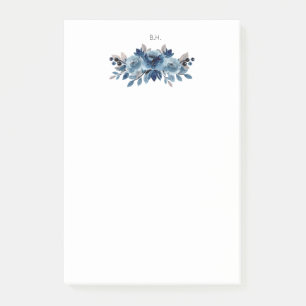 Monogram Dusty Blue and Navy Floral Post-it Klebezettel
